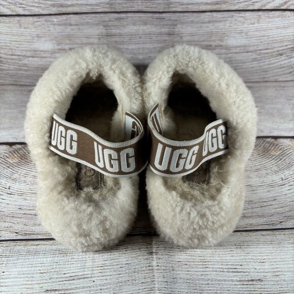UGG Fluff Yeah Womens Size 6 Slide Sandals Slingback Slippers Cream Sheepskin - Picture 5 of 10